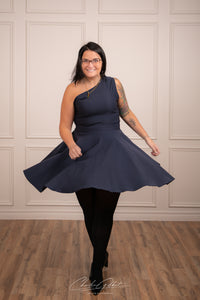 One Shoulder Pin-up Dress - Navy