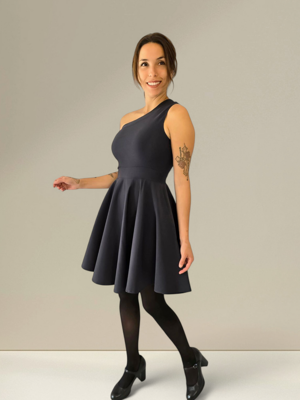 One Shoulder Pin-up Dress - Navy